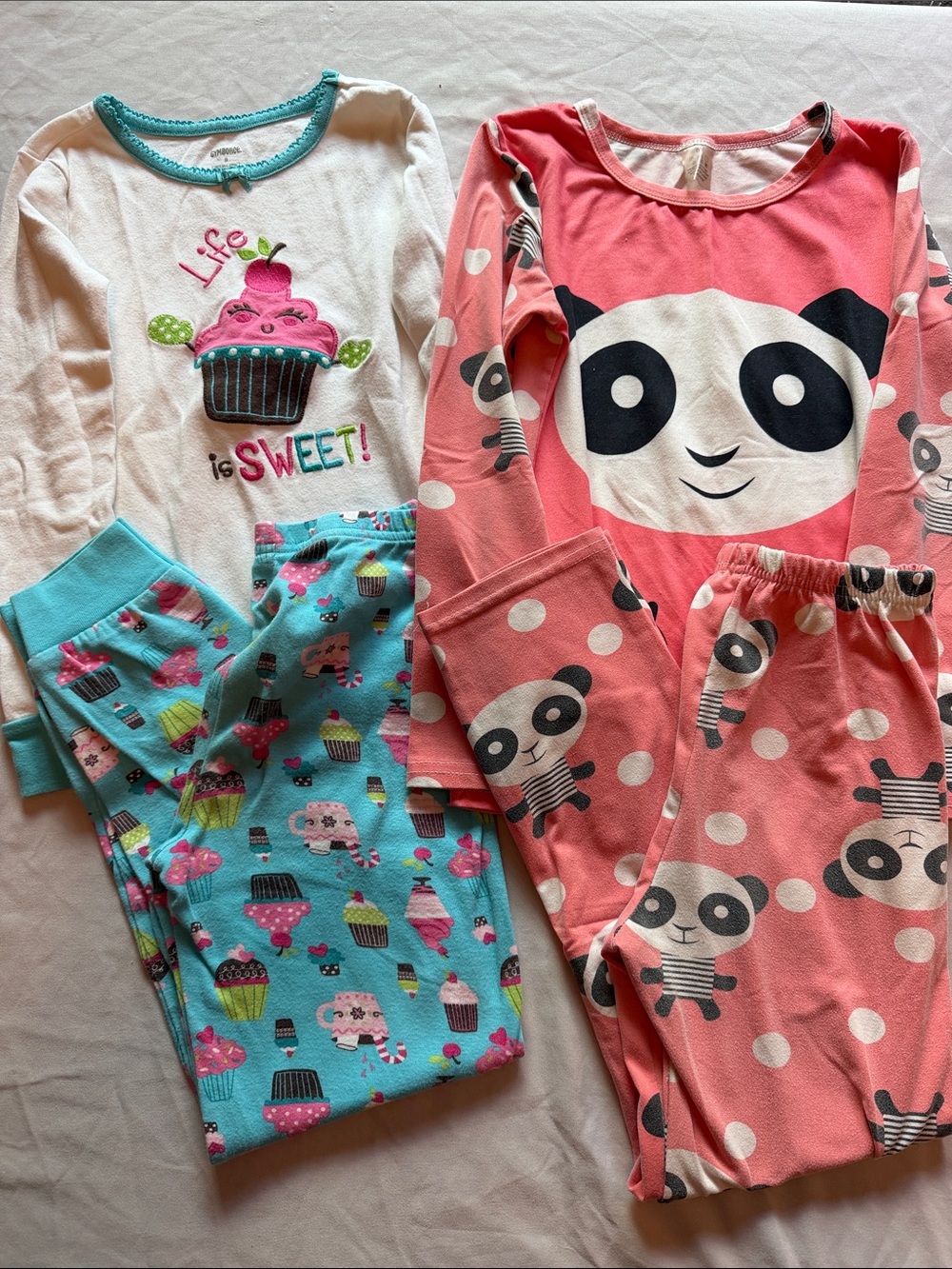 Kids' Cute Panda & Cupcake Pajama Set - Pink and Aqua